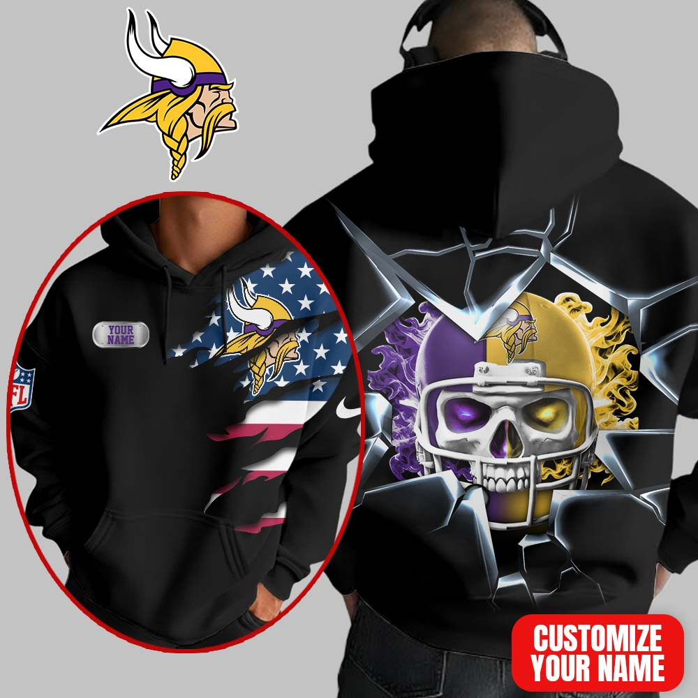 Minnesota Vikings | Premium NFL Customizable Skull Hoodie MM