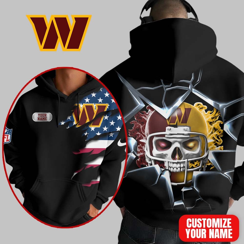 Washington Commanders | Premium NFL Customizable Skull Hoodie MM