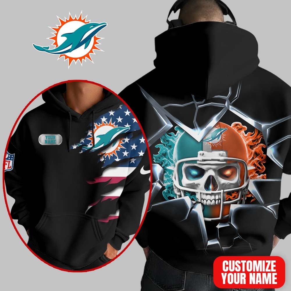 Miami Dolphins | Premium NFL Customizable Skull Hoodie MM
