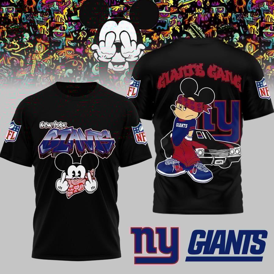 New York Giants | Premium NFL Gangsta Mickey 3D Shirt MM - 4XL, Black