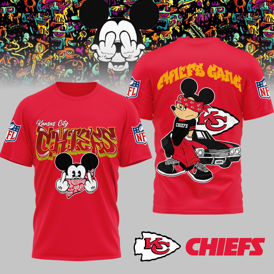Kansas City Chiefs | Premium NFL Gangsta Mickey 3D Shirt MM - 5XL, Red