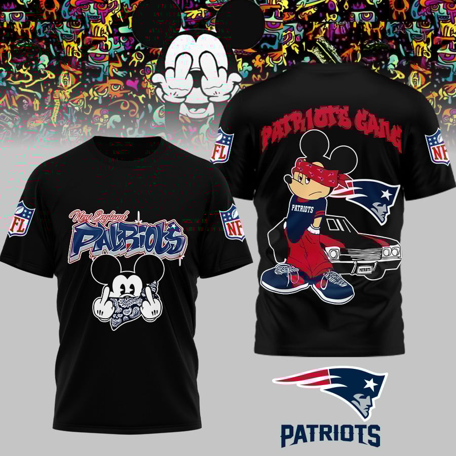 New England Patriots | Premium NFL Gangsta Mickey 3D Shirt MM - XL, Black