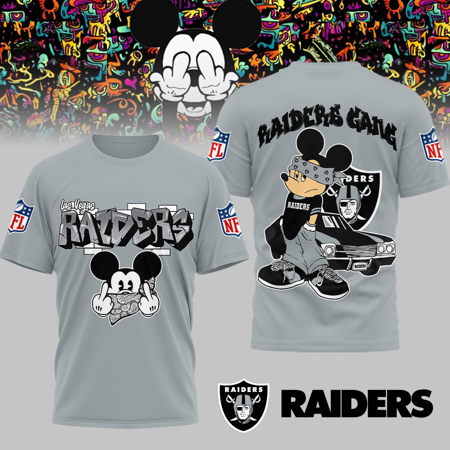 Las Vegas Raiders | Premium NFL Gangsta Mickey 3D Shirt MM - 5XL, Grey