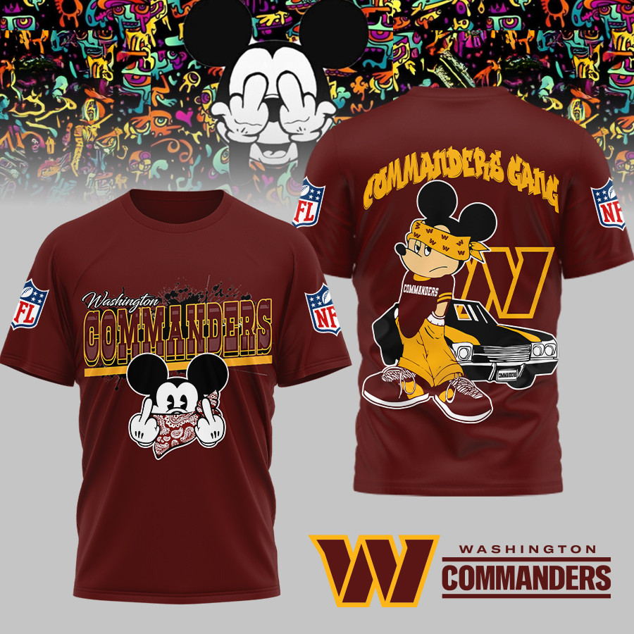 Washington Commanders | Premium NFL Gangsta Mickey 3D Shirt MM - XL, Burgundy