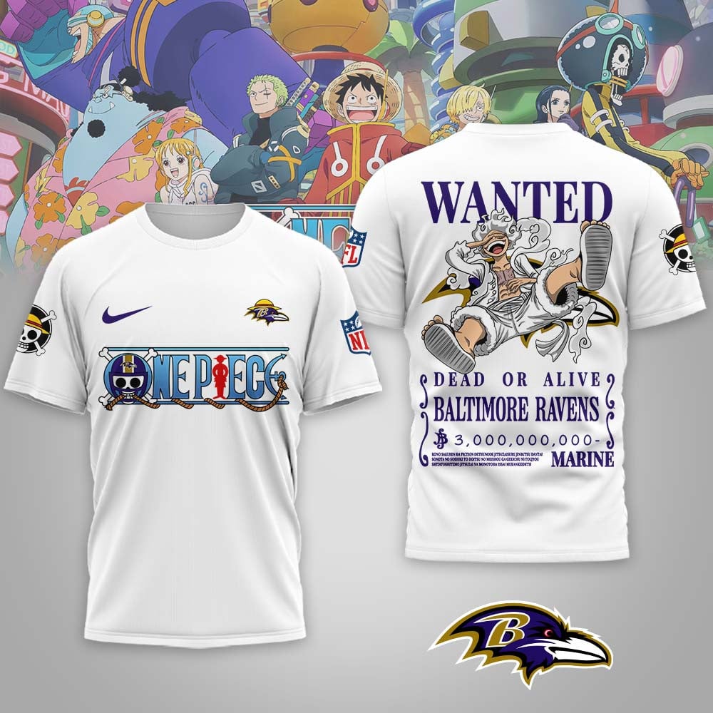 Baltimore Ravens | Premium NFL Wanted Monkey D Luffy 3D Shirt