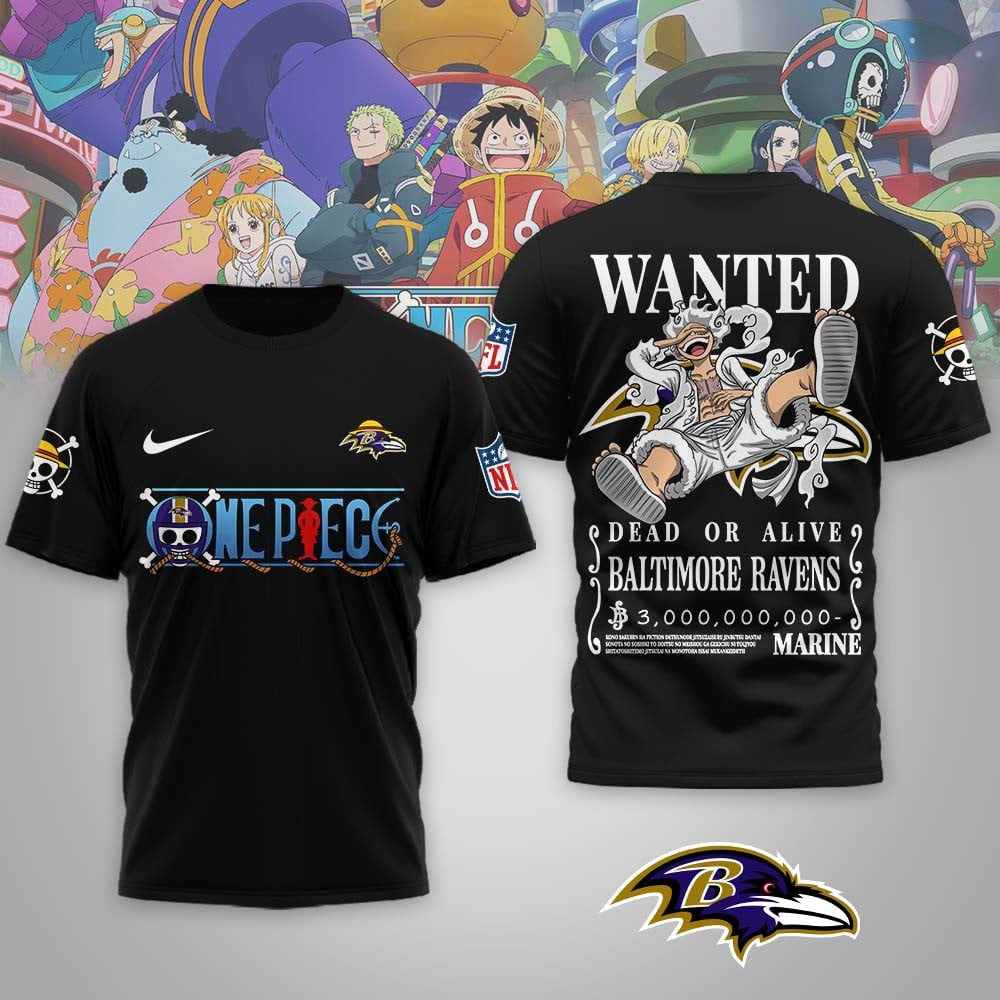 Baltimore Ravens | Premium NFL Wanted Monkey D Luffy 3D Shirt