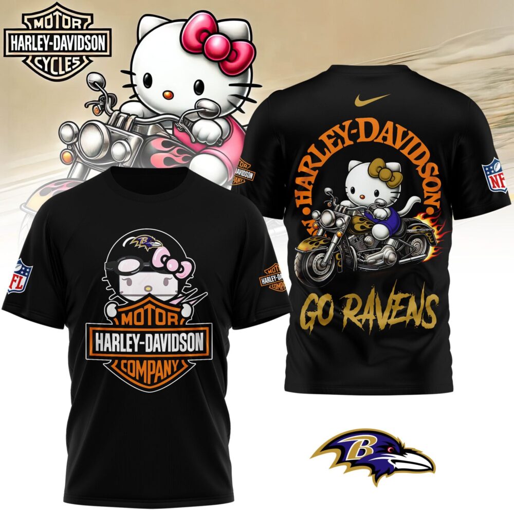 Baltimore Ravens | Premium NFL Hello Kitty Harley Davidson 3D Shirt NY