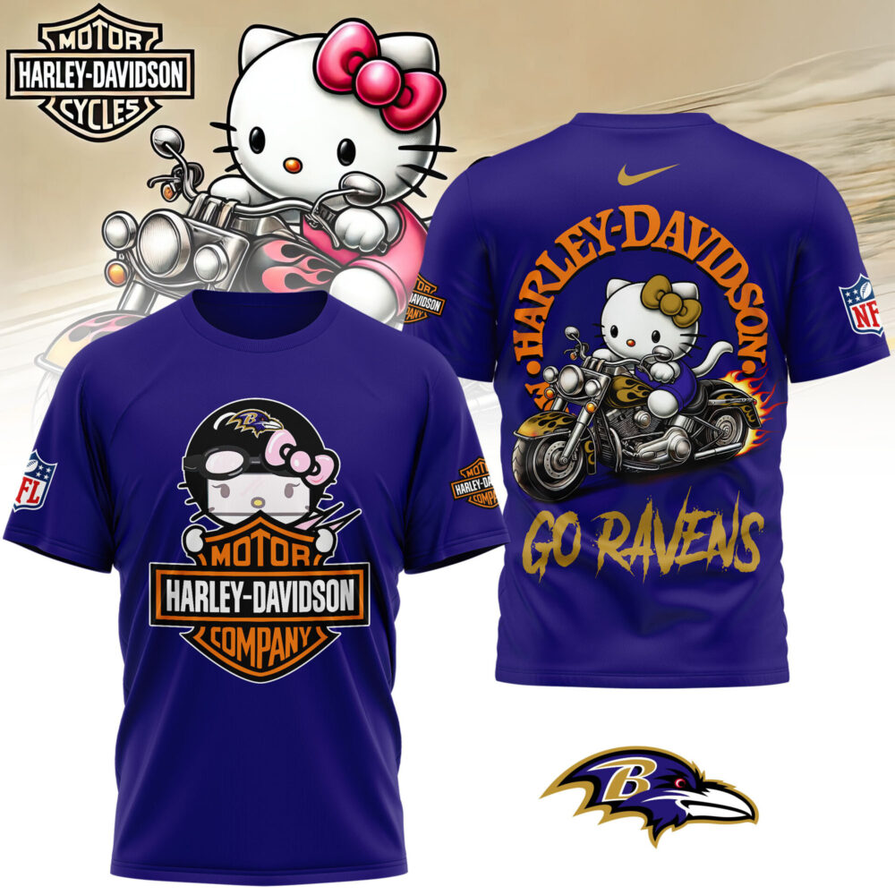 Baltimore Ravens | Premium NFL Hello Kitty Harley Davidson 3D Shirt NY