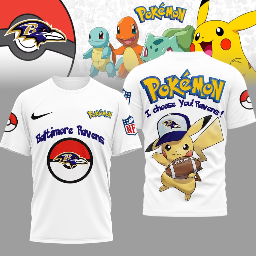 Baltimore Ravens | Premium NFL I Choose You Pikachu 3D Shirt
