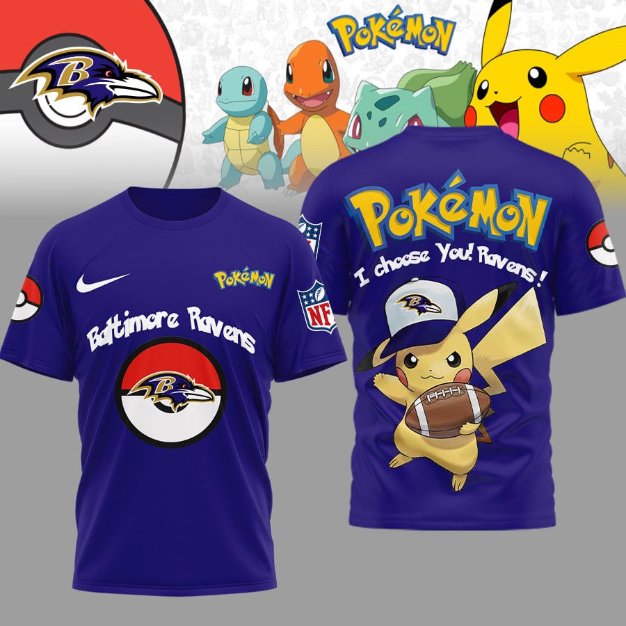 Baltimore Ravens | Premium NFL I Choose You Pikachu 3D Shirt
