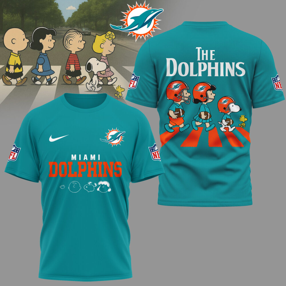 Miami Dolphins | Premium NFL Snoopy Abbey Road 3D Shirt - Aqua