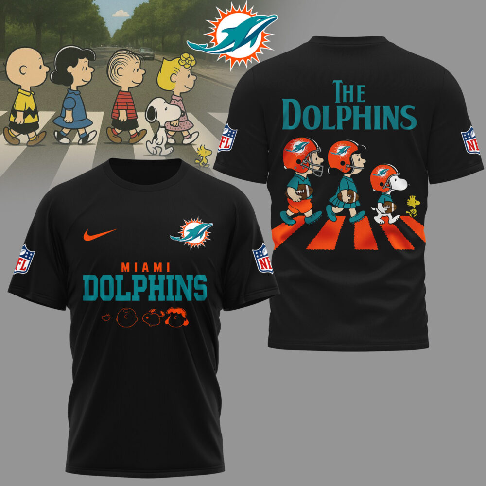 Miami Dolphins | Premium NFL Snoopy Abbey Road 3D Shirt - Black